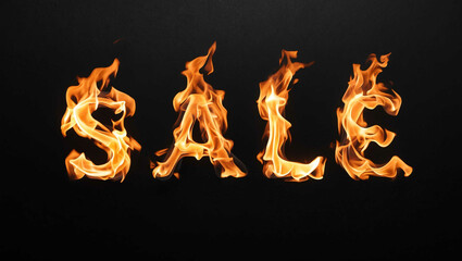 Wall Mural - sale word made of fire flame on black background