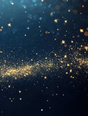 Wall Mural - golden stars and sparks abstract banner on dark blue background for christmas and new year 2025