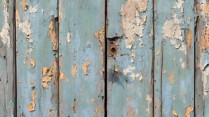 55. Worn, faded wooden door with peeling paint