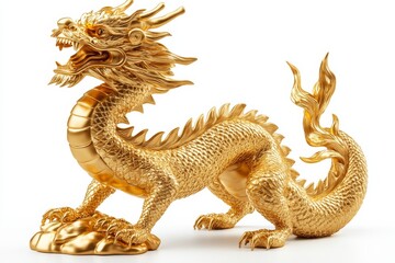 Wall Mural - Golden dragon isolated on white background