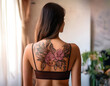 © fotoluigi868 - A woman with a back tattoo of a flower vine, captured in an indoor setting. _1(215)