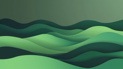 Wall Mural - Abstract green vector wave design with blue ocean and mountain backdrop