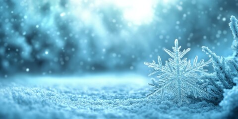 Wall Mural - A snowflake in a snowy winter scene.