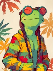 Poster - Cool Frog in Tropical Vibes