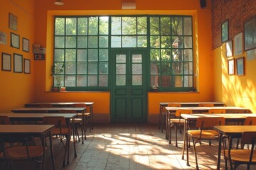 Canvas Print - Classroom with Desks and Windows