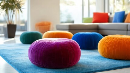 Wall Mural - Close-up of poufs in a modern living room.