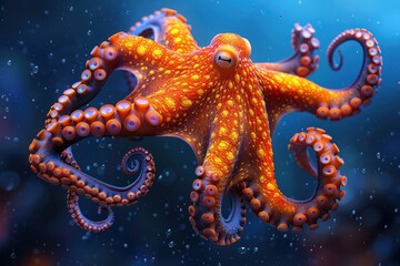 An orange octopus gracefully moves through clear blue waters, showcasing vibrant colors and intricate patterns during an underwater exploration