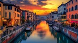 Sunset view of the Navigio Grande Canal, Milan