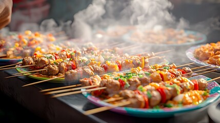 Wall Mural - Steaming Hot Street Food Skewers