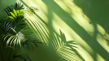 Wall Mural - Palm Fronds Cast Shadows on a Green Wall