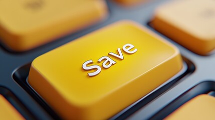 Canvas Print - A close up of a yellow computer keyboard with the word save on it, AI