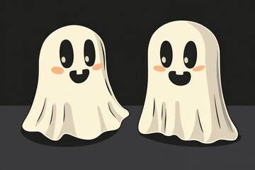 Sticker - Two white ghosts with big smiles on their faces