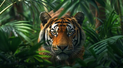 Close Up of Tiger in Jungle Foliage