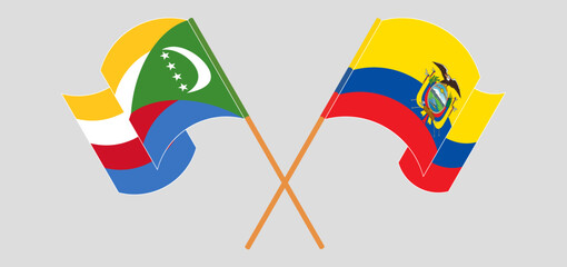 Sticker - Crossed and waving flags of the Comoros and Republic of Ecuador. Vector illustration