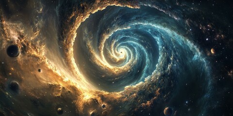 Wall Mural - A swirling galaxy with stars and planets.