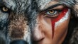 © anis rohayati - Mythological werewolves half wolf human face person looking serious background wallpaper AI generated image