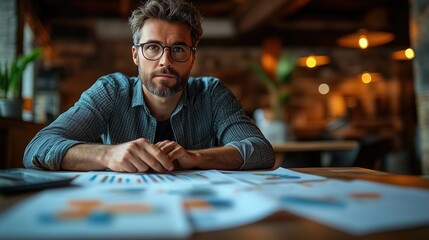 Sticker - entrepreneur reviewing a detailed business plan with graphs and charts, business strategy visualizat