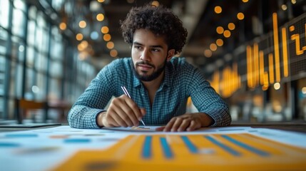 Sticker - entrepreneur reviewing a detailed business plan with graphs and charts, business strategy visualizat