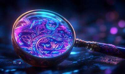 Sticker - A Magnifying Glass Reveals Glowing Abstract Patterns