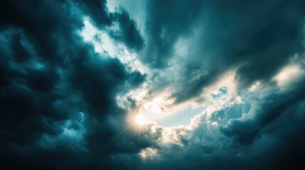 Sticker - High Contrast Photos. Dark Dramatic Sky with Black Stormy Clouds Before Rain or Snow