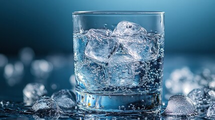 Poster - Glass of Water with Ice Cubes