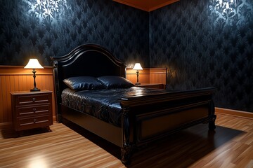 Spooky bedroom, eerie music box, haunting melody plays softly, filling the room with a sense of melancholy