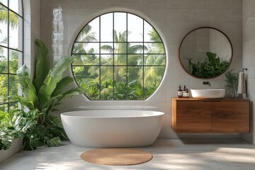 Canvas Print - Modern Bathroom with Lush Greenery