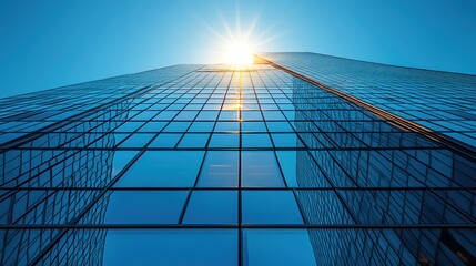 Canvas Print - Modern Glass Skyscraper Reaching for the Sun