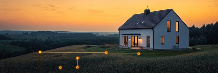 Canvas Print - Modern House in Rural Setting at Dusk