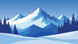 © Graphic toons - Cartoon depiction of a snowy mountain landscape, featuring tall trees and a serene winter atmosphere flat vector illustration.