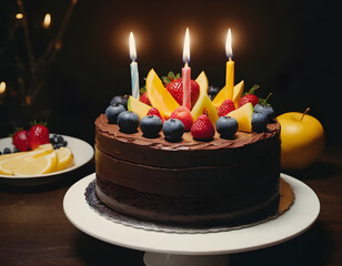 birthday cake and burning candles on it