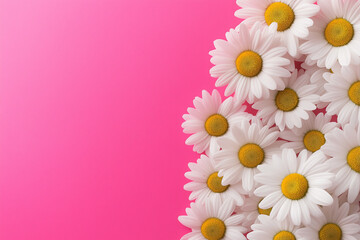 daisies on a pink background with empty space