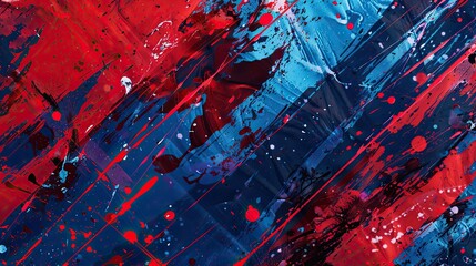 Wall Mural - Neo-Expressionism background with bold red and blue paint splashes and erratic lines