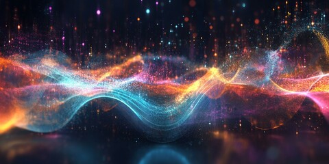 Wall Mural - Abstract glowing waves and particles.