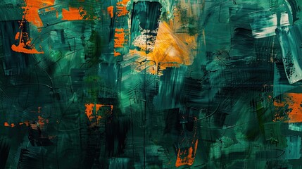 Neo-Expressionism backdrop with overlapping green and orange forms softly illuminated