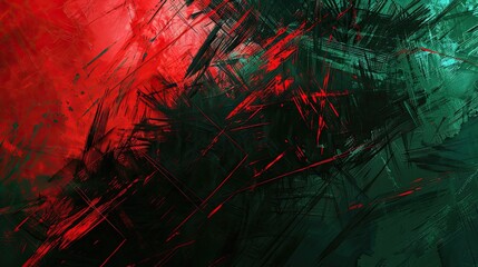 Dynamic background with jagged red and emerald lines featuring intricate Neo-Expressionism textures