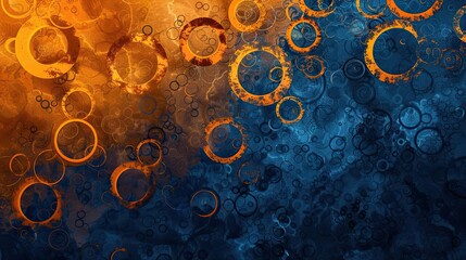 Wall Mural - Neo-Expressionism background featuring chaotic overlapping circles in orange and indigo with textures