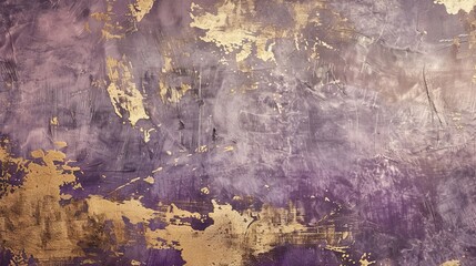 Wall Mural - Bold Neo-Expressionism wallpaper with fragmented shapes in metallic gold and lavender textured and layered