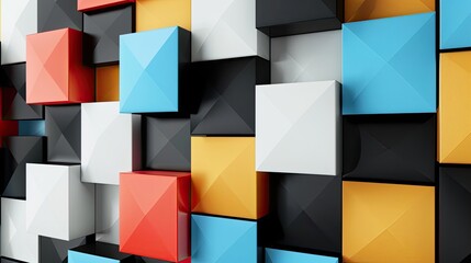 Canvas Print - Hexagons and squares in black white and primary colors on a Bauhaus backdrop with soft textures and light