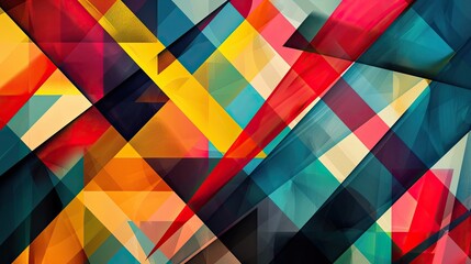 Canvas Print - Overlapping polygons and straight lines in primary colors on a Bauhaus wallpaper with clean lines