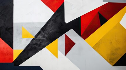 Canvas Print - Overlapping triangles and squares in bold primary colors on a Bauhaus backdrop with gradients and lines