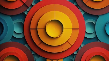 Canvas Print - Bauhaus background featuring concentric hexagons and rectangles in bold colors accented by soft textures