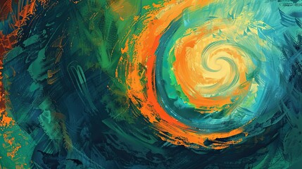 Wall Mural - Fauvist background with swirling spiral patterns in neon orange blue and green hues