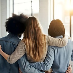 Free photo rearview of diverse people hugging each other