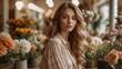 © Elena Bilusiak - medium shot of beautiful girl with curly blonde hair against background of flowers in flower shop
