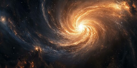 Wall Mural - A swirling orange galaxy in a vast dark space.