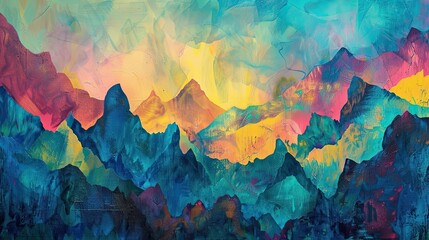 Sticker - Abstract peaks and valleys in vivid blue yellow and pink with soft lighting in backdrop