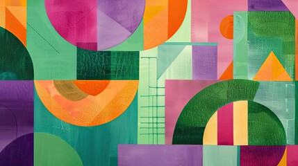 Wall Mural - Fauvist wallpaper with bold geometric shapes and textured surfaces in vibrant colors