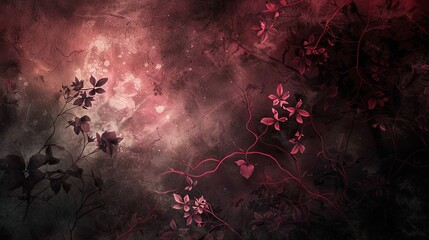 Canvas Print - Gothic backdrop with dark velvet floral patterns and glowing red light