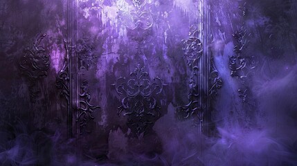 Sticker - Gothic backdrop with metallic surface silver patterns and eerie violet luminescence